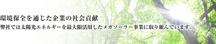 環境保全を通じた企業の社会貢献 弊社では太陽光エネルギーを最大限活用したメガソーラー事業に取り組んでいます。